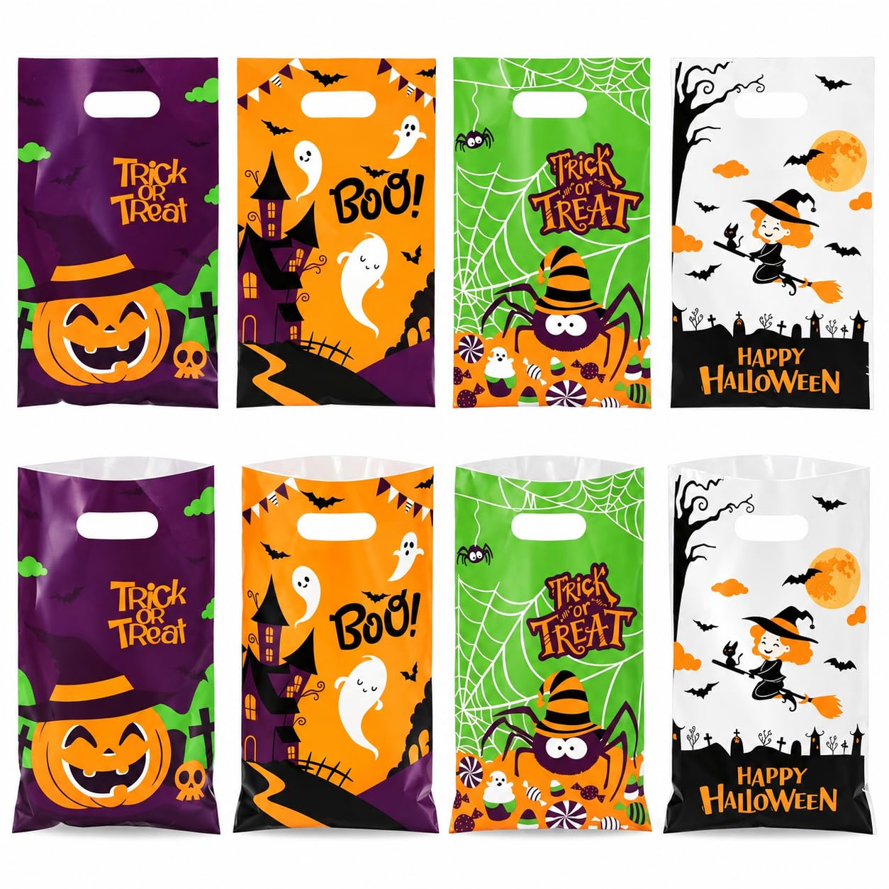 Halloween Treat Bags, 60 Pack With Handles, 4 Spooky Designs