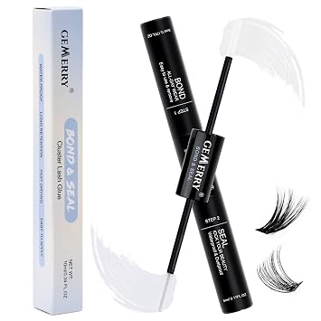 Lash Bond and Seal 10ml GEMERRY Bond and Seal Lash Glue for Lash Clusters Strong Hold 48-72 Hours Cluster Lash Glue Lash Bond and Seal Waterproof Mascara Wand Bond and SealClear, 10ml