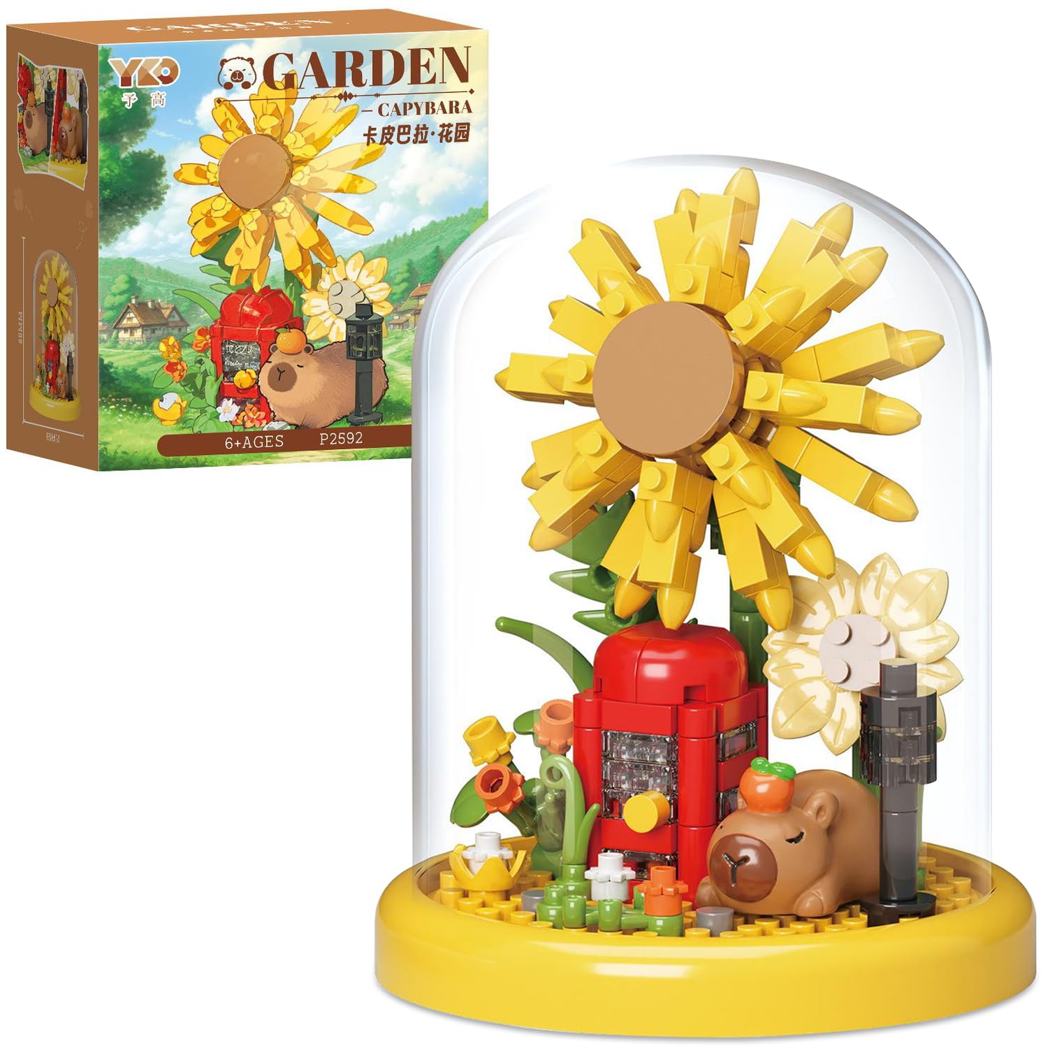 Capybara Flower Building Set with Dust Cover, Capybara Bouquet Mini Building Blocks, DIY Animals Plants Bonsai Tree Building Kit, Creative Desktop Decor Toy Gifts for Kids and Adults (134 PCS)-A