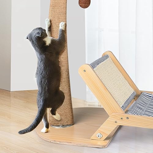 Vista 4 de Cat Scratch Post with Lounge 2 in 1, 29.5 Inch Tall Palm Tree Cat Scratching Post for Indoor Cats, Sisal Rope Scratching Posts with Beach Chair for