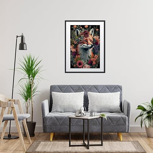 Miniatura 2 de MOGTAA Kits de pintura de diamantes de zorro para adultos, kits de arte de diamantes de flores para principiantes, kits de puntos de diamante 5D de