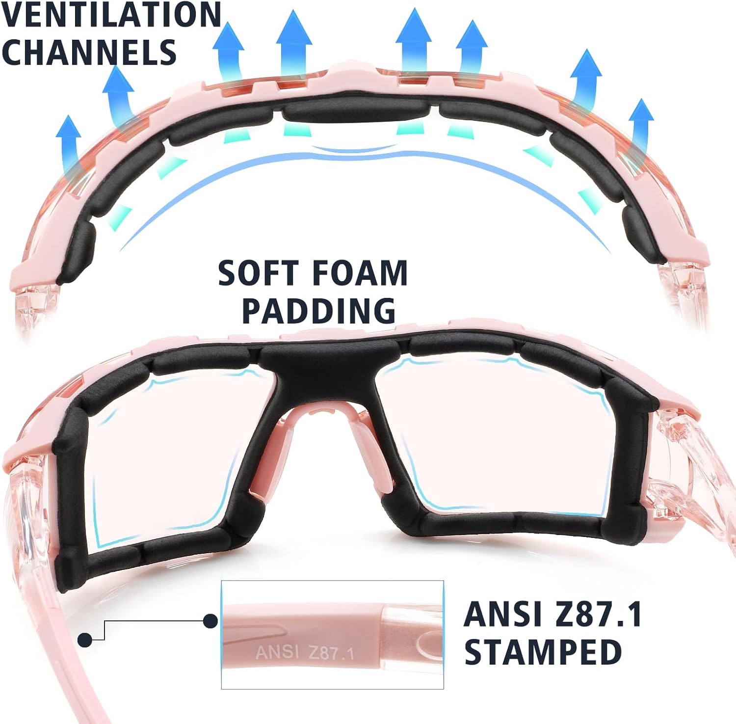 UKNOW Safety Glasses - Anti Fog Wraparound Lenses - Removable Foam Gasket - ANSI Z87.1 Protective Eyewear - Impact Resistant - Image 5