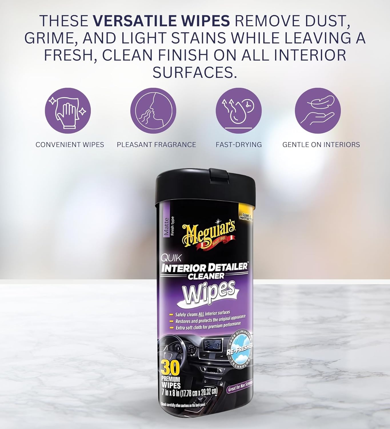 Quik Interior Detailer Wipes 30 ct Bundle with Microfiber Cloth - Car Interior Cleaner for Dashboards, Seats, and More - Multi-Surface Cleaner Car Wipes for a Detailed Look - (4 Items)