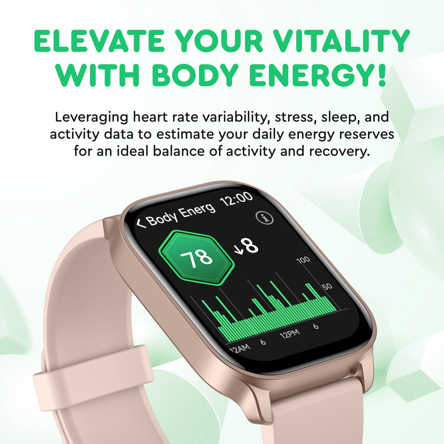 OCTANDRA Spark VeryFit - Reloj inteligente Bluetooth de 2 pulgadas con respuesta de llamada Alexa, energía corporal, frecuencia cardíaca, saturación de oxígeno, monitor de sueño, rastreador de pasos