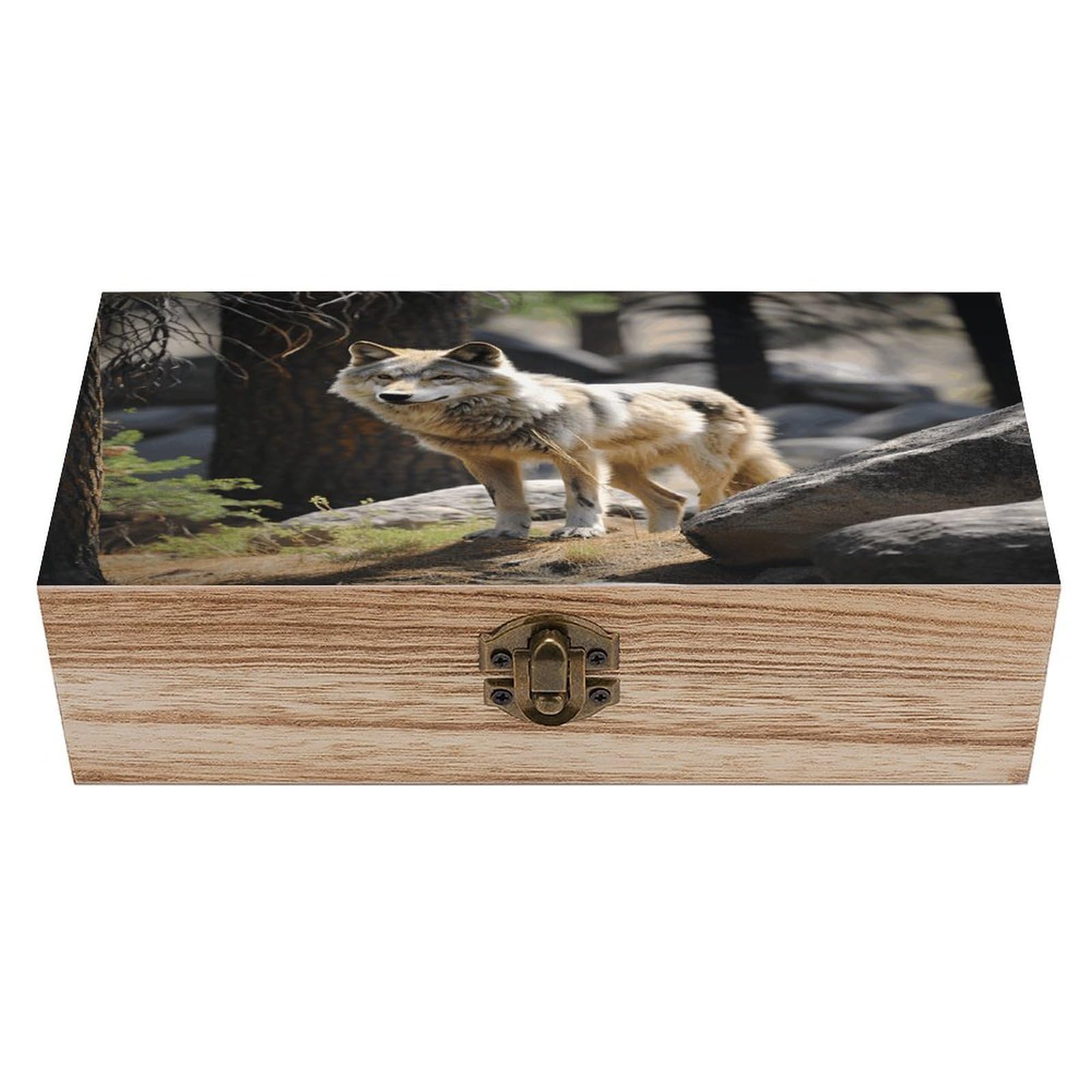 asbwuo Wildlife Wolf Wood Keepsake Box Wooden Box with Hinged Lid