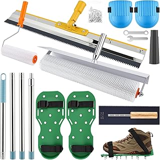 Bodenbeschichtung Entlüftungsroller Set, Professionelles Entlüftungs-Set für Bodenbeschichtung mit 46cm Stachelwalze, 56cm Edelstahl-Rakel, Nagelschuhen, Handschuhen & Teleskopstange