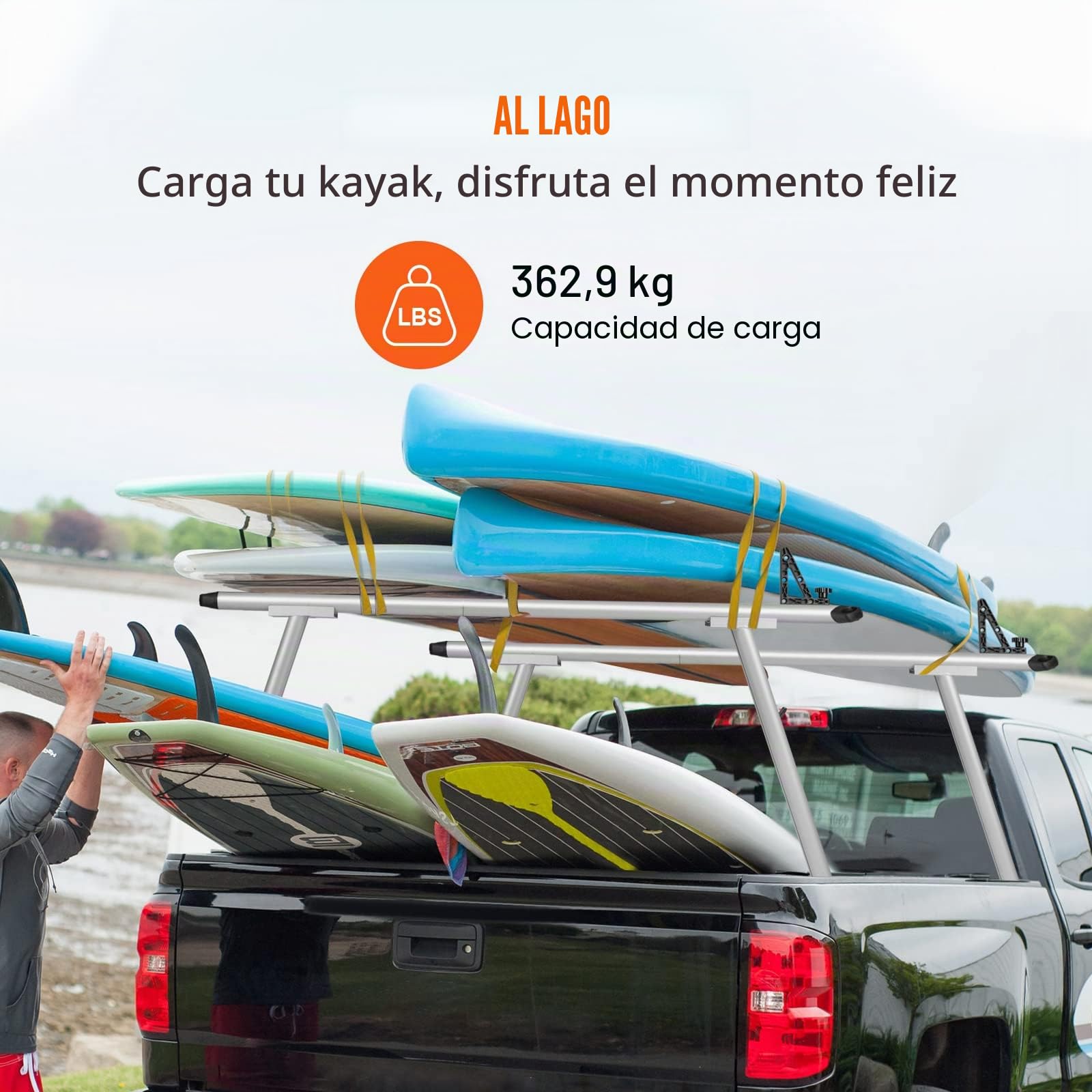 VEVOR Portaequipajes para Coche de Aluminio Barras Universales Carga de 363 kg Portaequipajes para Camiones 1,8 x 0,82 x 0,4 m con 8 Abrazaderas en C sin Perforación para Kayak, Tabla de Surf, Madera