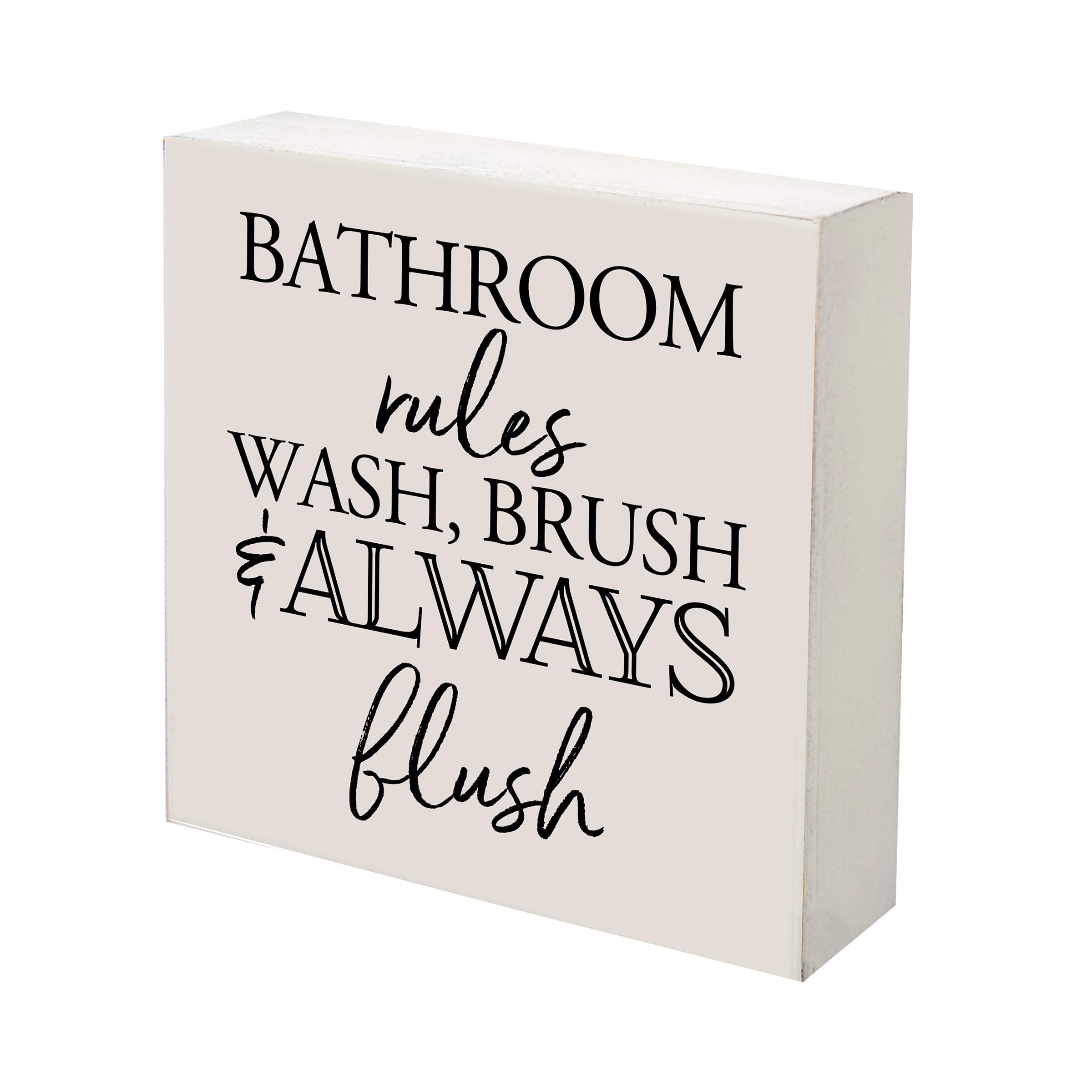 LifeSong Milestones Cute Farmhouse Bathroom Signs Rustic Wooden Box Sign-Bath Signs for Bathroom Decor Funny Quotes for Men Women-Modern Bathroom Wall Art Hanging Decorations Wash,Brush Flush(White)