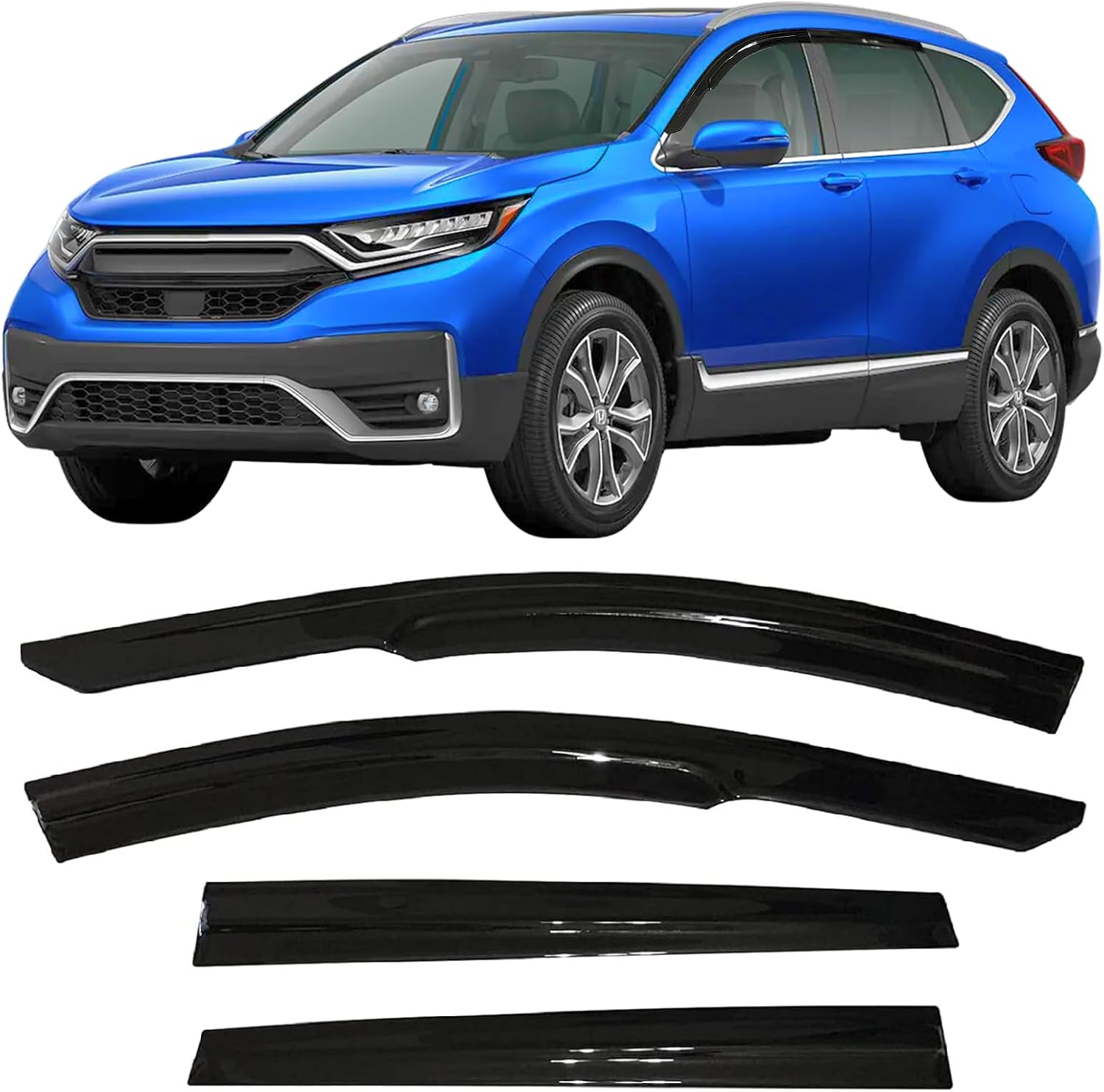 2017-2022 Tape-On Rain Guards for Honda CR-V Side Window Deflector Visors LX EX EX-L Touring 3D Wavy JDM Style CRV Vent Shades 2018 2019 2020 2021