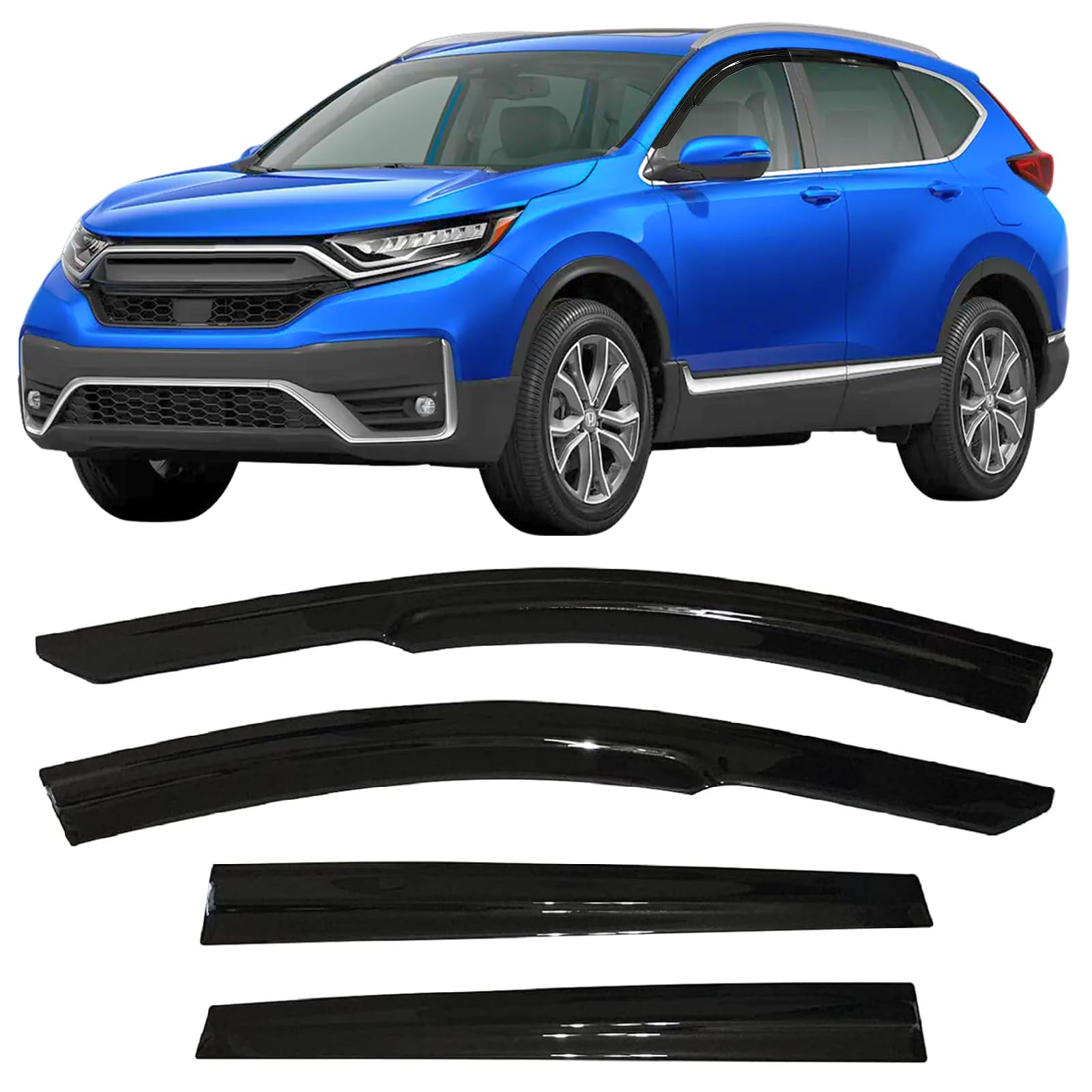 2017-2022 Tape-On Rain Guards for Honda CR-V Side Window Deflector Visors LX EX EX-L Touring 3D Wavy JDM Style CRV Vent Shades 2018 2019 2020 2021