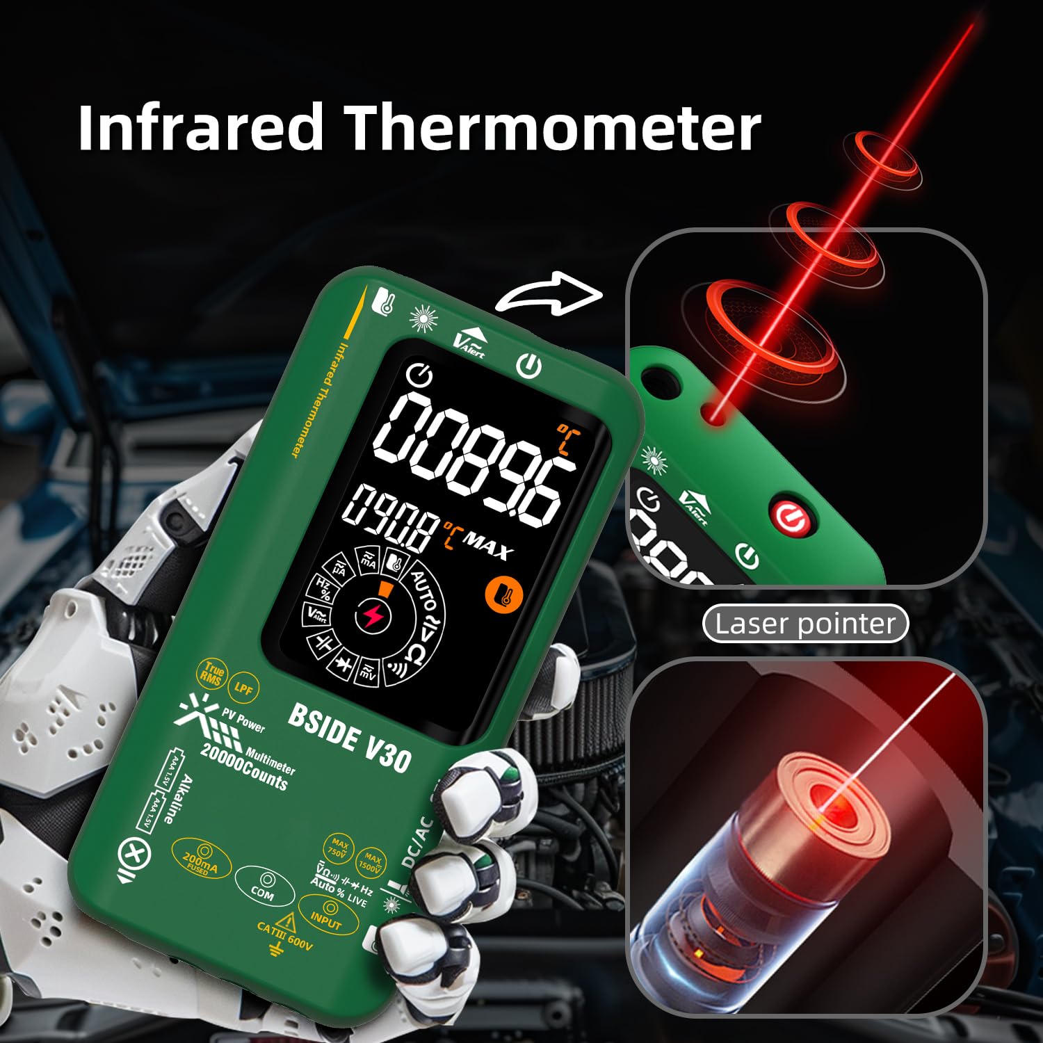BSIDE Digital Multimeter Messgerät TRMS 20000 Zählungen, 0.01mV 0.1μA 1500V Smart Photovoltaik Multimeter, Stromprüfer Spannungsprüfer Hochgenau mit Doppelter Leistung Farb-LCD und IR Thermometer