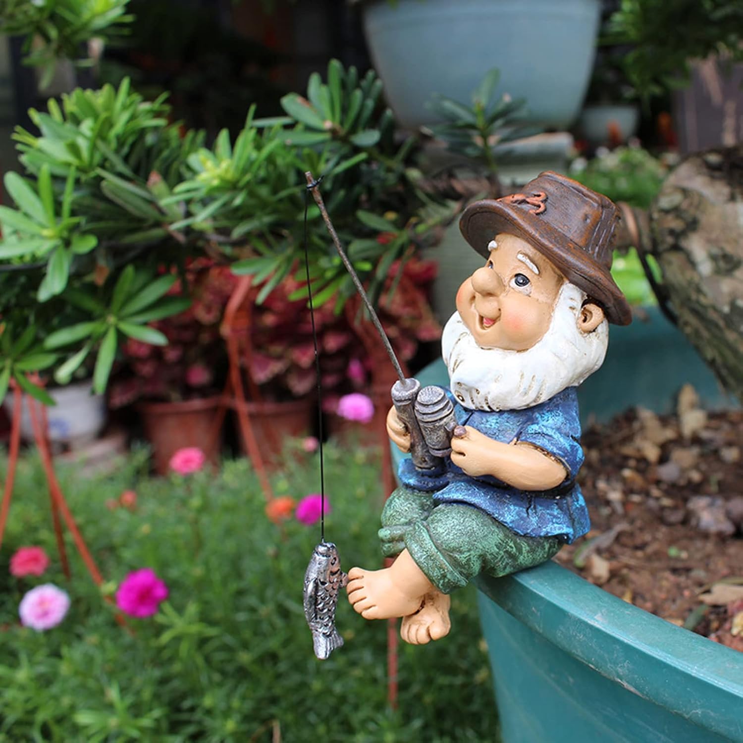 AYNEFY Garden Gnomes Statue,Funny Fishing Gnome Ornament