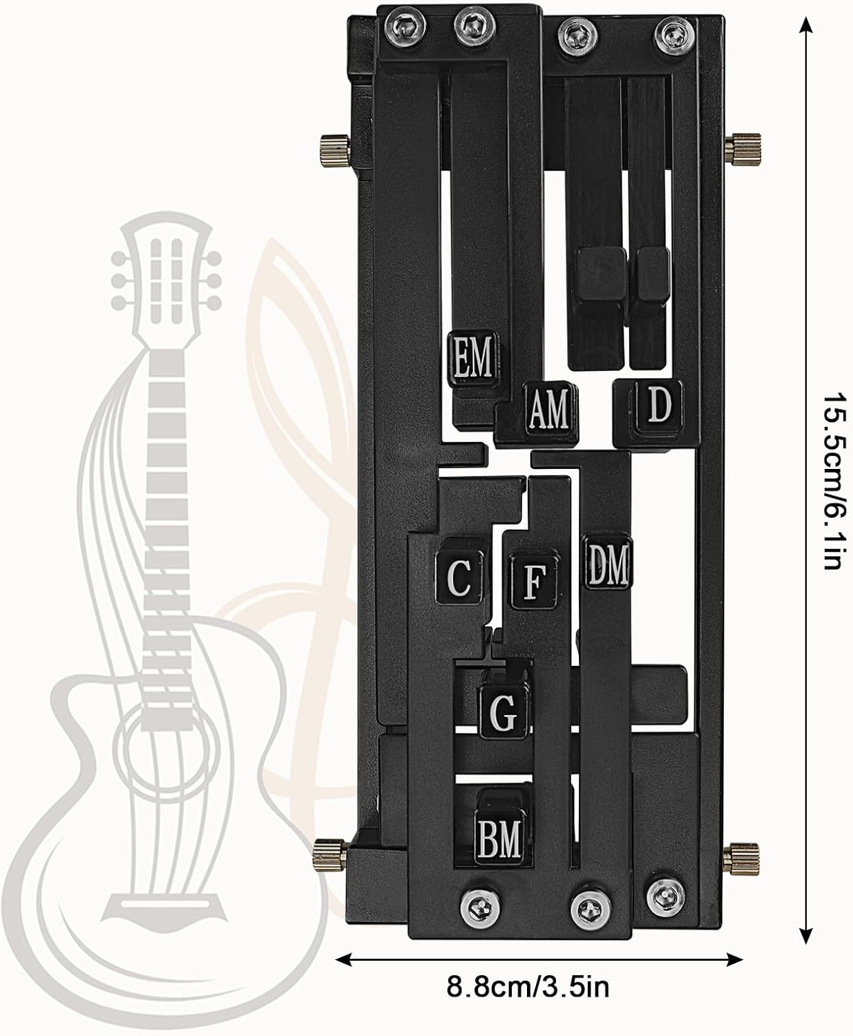 Guitar Chord Presser, Beginner Guitar Learning Tool with 11 Chords, Capo & Picks, Easy-to-Use Chord Helper for Acoustic Guitars (38"-41"), Gift for Beginners (Black)