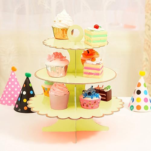 Miniatura 9 de Soporte para cupcakes, 3 juegos de platos de postre de 3 niveles, mini pasteles, frutas, dulces, torre de exhibición de galletas, soporte para bufé
