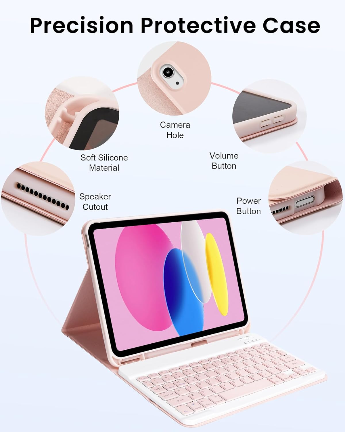Keyboard Case for iPad 10th Generation 10.9 inch 2022 and iPad 11th Generation A16 11 inch 2025, Detachable Bluetooth Keyboard Case with Pencil & Mouse for ipad 10th/11th Gen, Pink