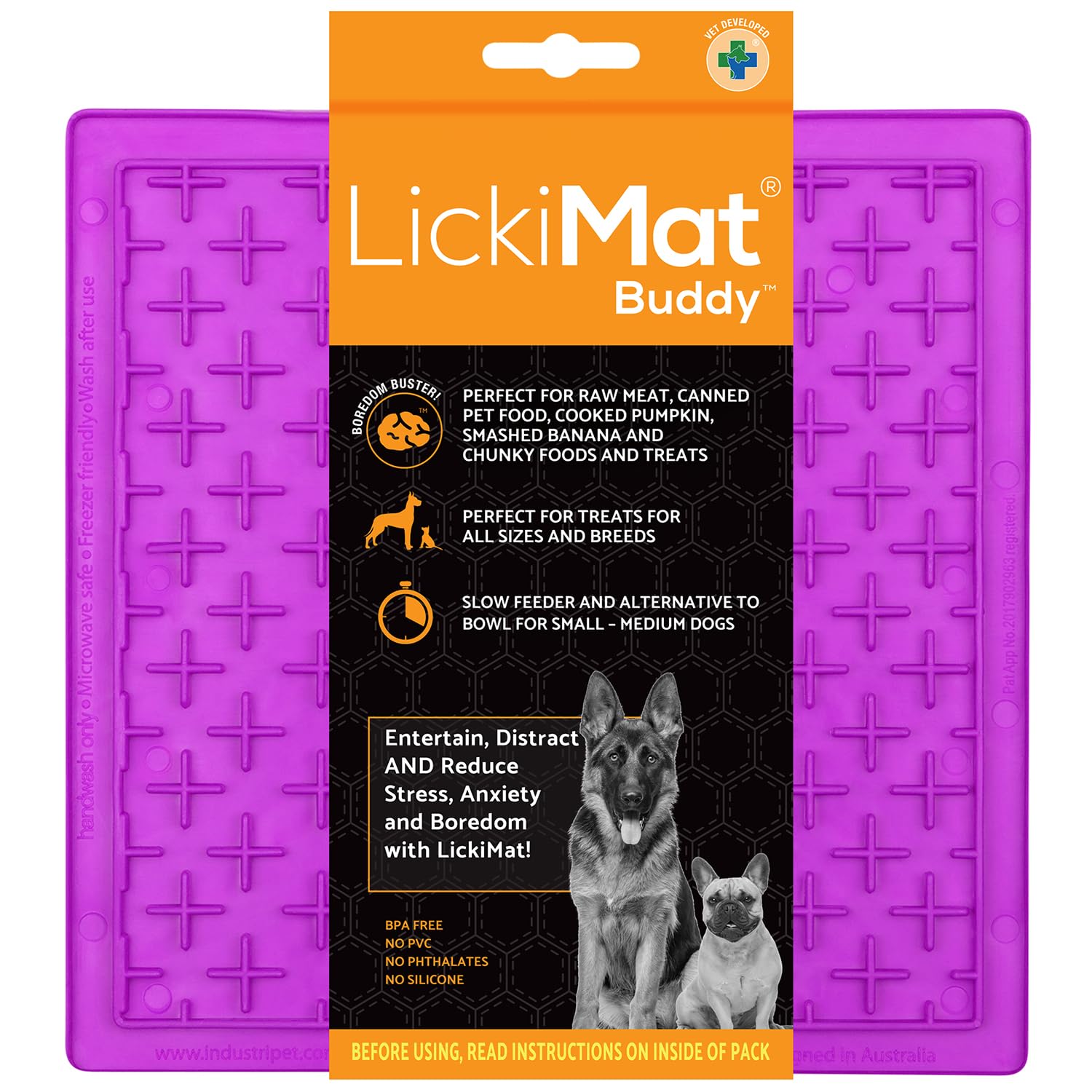 LickiMat Classic Buddy, Dog Feeding Mat for Boredom and Anxiety Relief, Ideal for Food, Treats, Yoghurt or Peanut Butter, Lick Mats, Fun Alternative to a Slow Feeder Bowl, Purple Purple Dogs