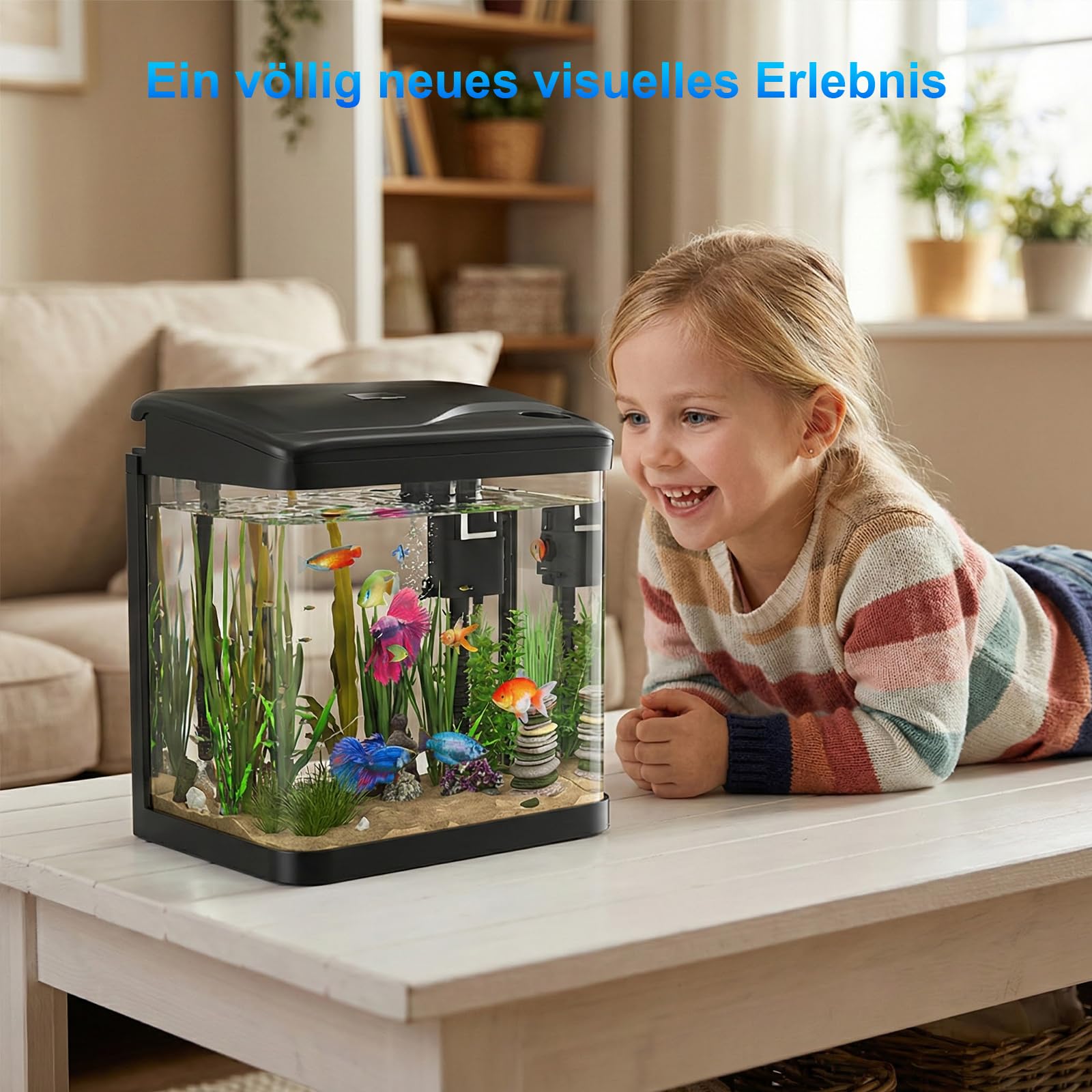 Aquarium Komplettset Nano 15L mit LED-Leuchten & Filtersystem Schwarz