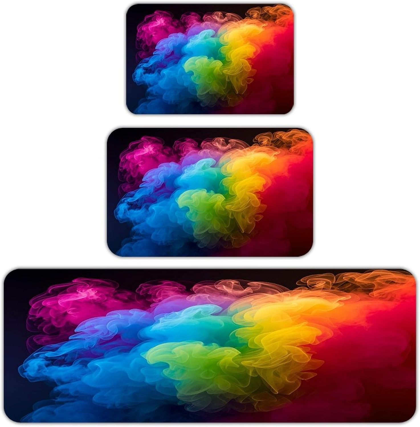 Rainbow Smoke Kitchen Mats for Floor 3PCS Waterproof Low-Profile Kitchen Rugs Floor Mat Non Slip Anti Fatigue Mats Comfort Standing Mat Runner Rug Area Rug 6"x24"+20"x31"+17"x47"