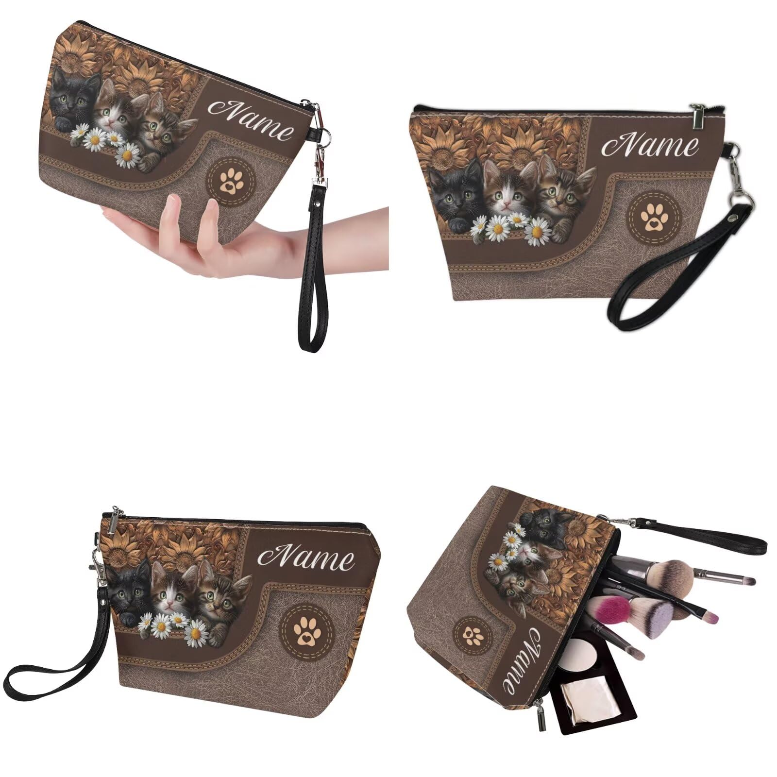 Juego de 3 bolsas de mano para mujeres, hombres, bolso de mano de piel sintética, impermeable, bolsa de maquillaje portátil para uso diario
