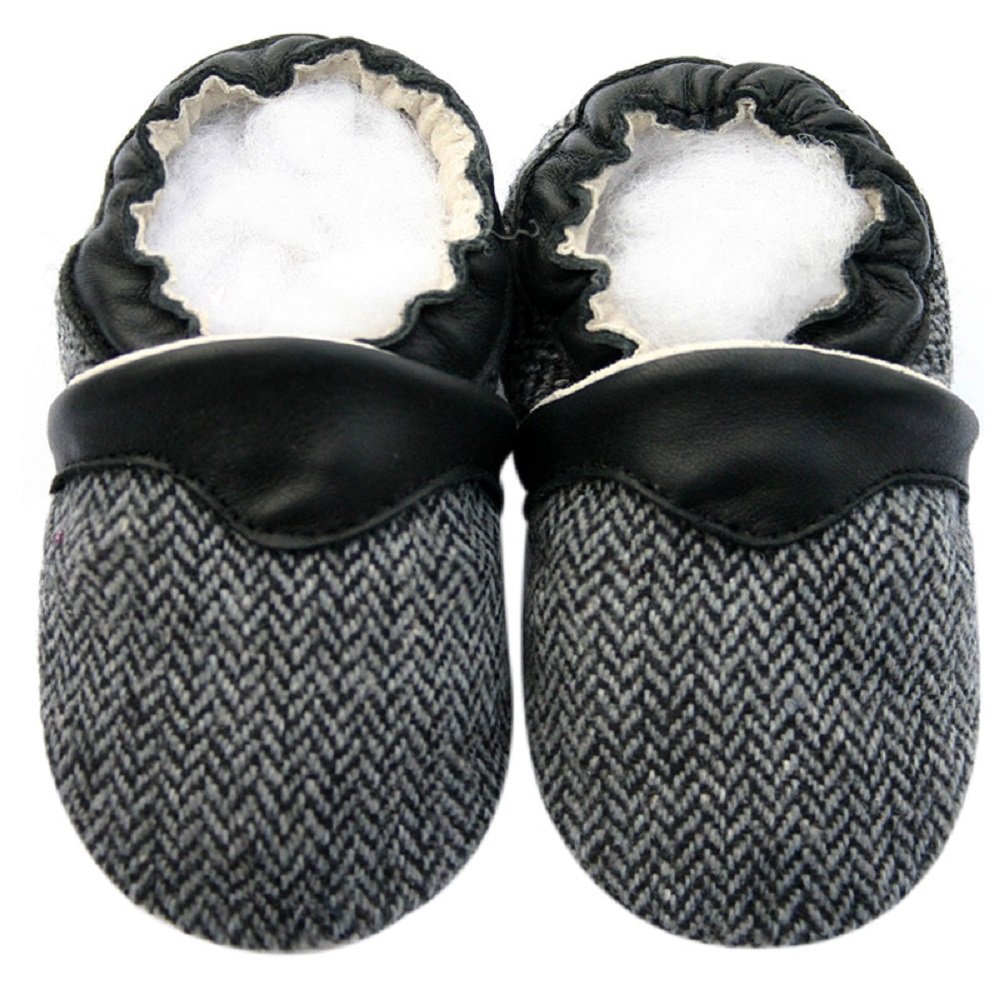 Leather Corduroy Baby Soft Sole Shoes Boy Girl Infant Children Toddler Prewalk Gift Herringbone Black (24-30month, Black)