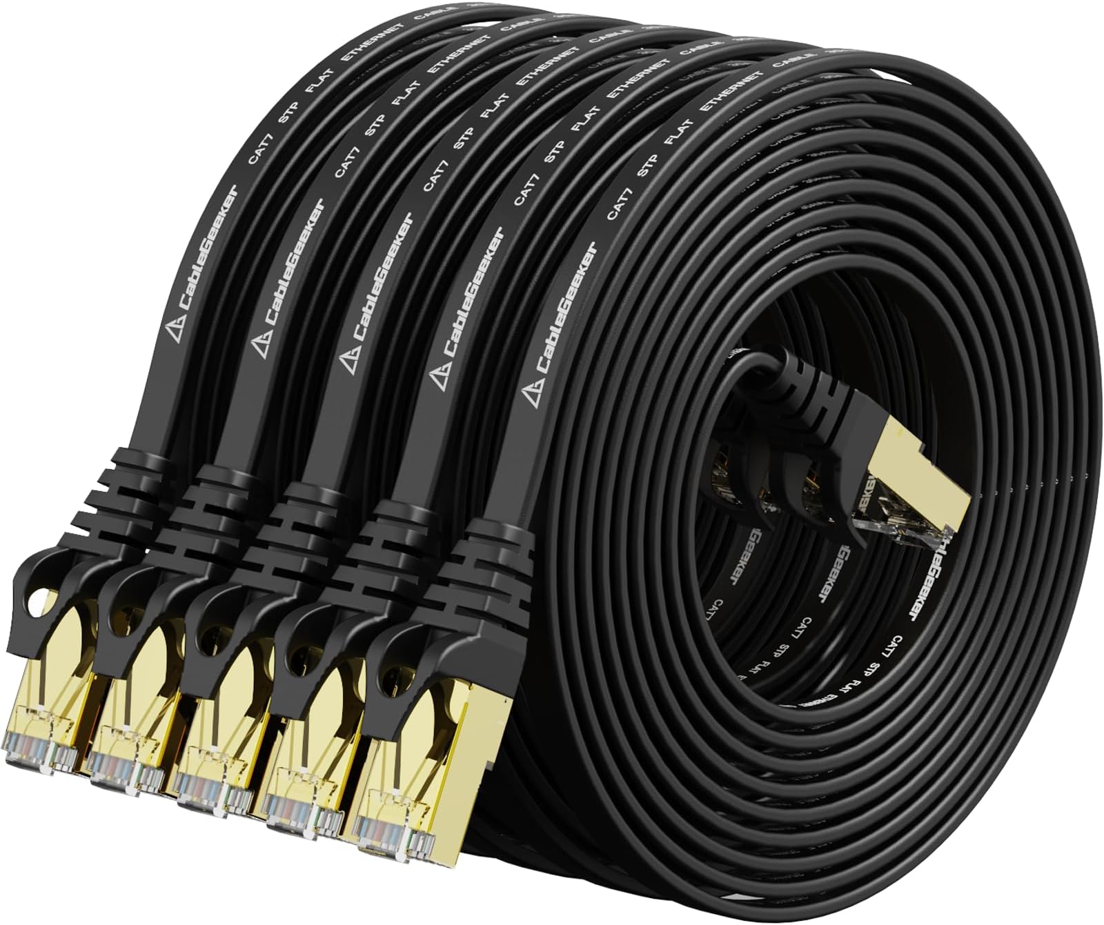 Cat 7 Ethernet Cable 10ft 5Pack Shielded (Highest Speed Cable) Flat Ethernet Patch Cables - High Speed Internet Cable for Modem, Router, LAN, Computer - Compatible with Cat 5e, Cat 6 Network