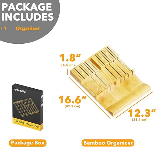 Miniatura 4 de SpaceAid Organizador de cajones de bambú para cuchillos, organizador de cuchillos de cocina para organización de almacenamiento de cajones (16