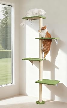 Cat Tree Wall Mounted,Tall Scratching Post for Indoor Cats Climbing Tower Activity Wood Cat Wall FurnitureGreen