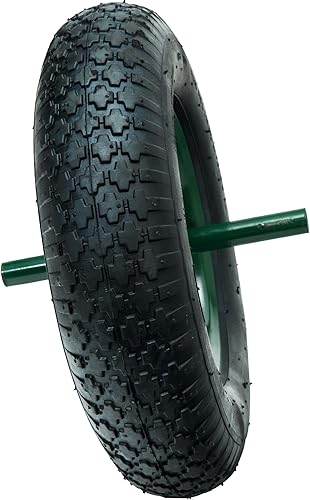 WERKA PRO Roue Gonflable 15'' - 385 x 95 mm - Axe Ø 20 mm - Jante Métal Verte - Brouettes de Jardin - 242 mm Longueur Axe - Pneus Noirs - Usage Bricolage - 3