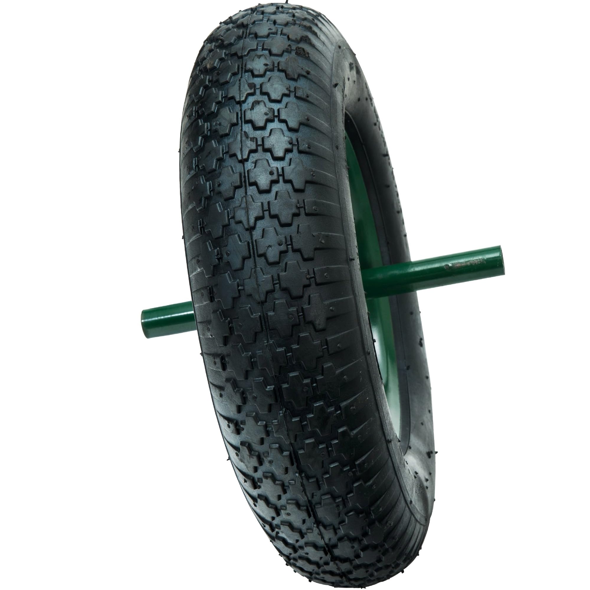 WERKA PRO Roue Gonflable 15'' - 385 x 95 mm - Axe Ø 20 mm - Jante Métal Verte - Brouettes de Jardin - 242 mm Longueur Axe - Pneus Noirs - Usage Bricolage