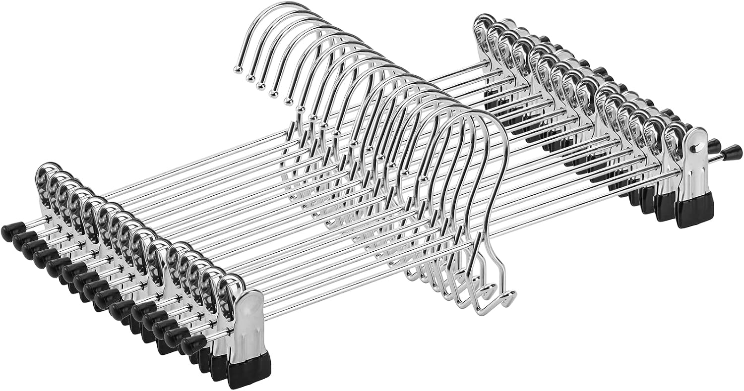 Tosnail 15 Pack Stackable Skirt Pants Clothes Hangers with Non-Slip Clips, Add-On Hangers, Cascading Hangers Space Saving Closet Organizer