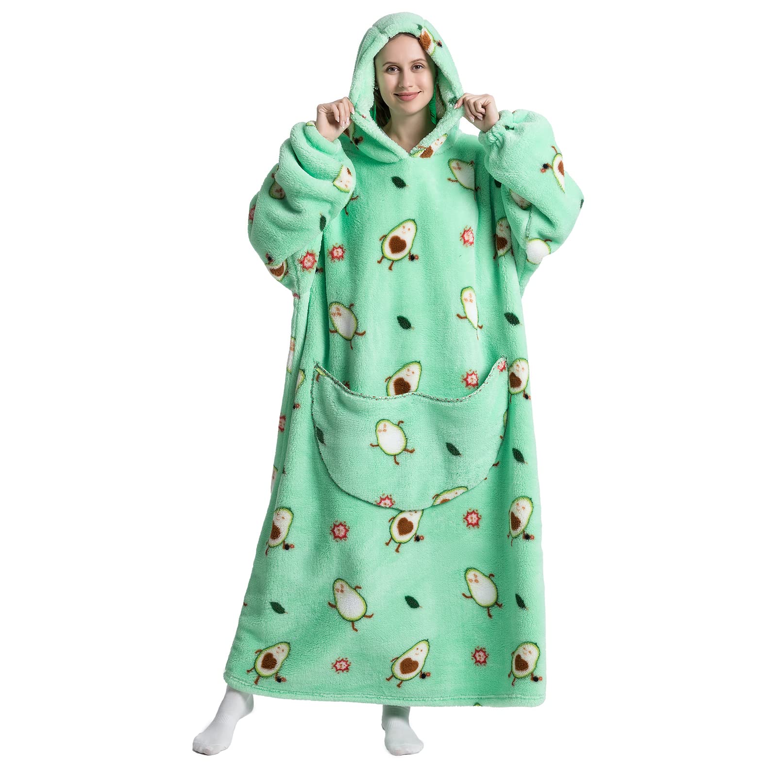 Geagodelia Damen Lange Decken Hoodie Oversized Hoodie Pullover Kuschelig Fleece Hoodie Decke zum Anziehen Weiche Warm Hausanzug Kapuzenpullover Winter Einheitsgröße