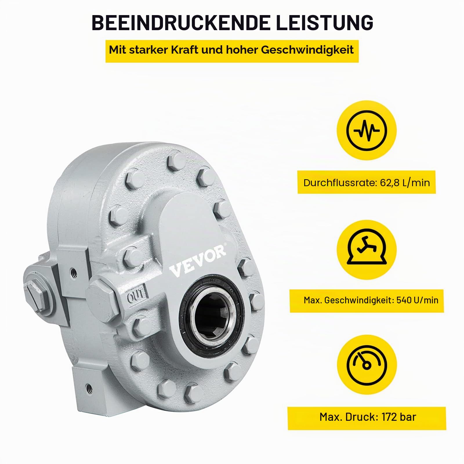 VEVOR Hydraulikpumpe 16,6 GPM Hydraulikmotor für Holzspalter 540 U/min 2500 PSI SAE 12 Ausgangsanschlüsse für LKW Heckklappe, Scherenhebebühne, Kippmuldenanhänger