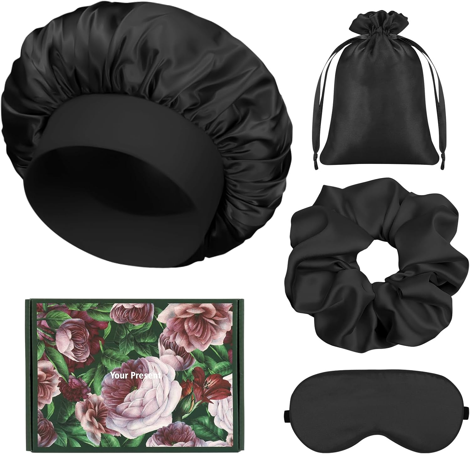 Satin Hair Bonnet Set for Sleeping, Hair Wrap Sleep Bonnets for Women Sleeping, Soft Bonnet for Long Hair, 4 PCS