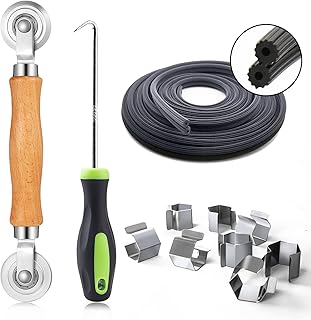 King&Charles Screen Repair Kit, 4 in 1 Screen Tools - Screen Roller with Bearing & Removal Hook & Screen Clips(8 pcs) & Screen Spline(32 ft) and User Manual, for Install/Replace Door Window Screens