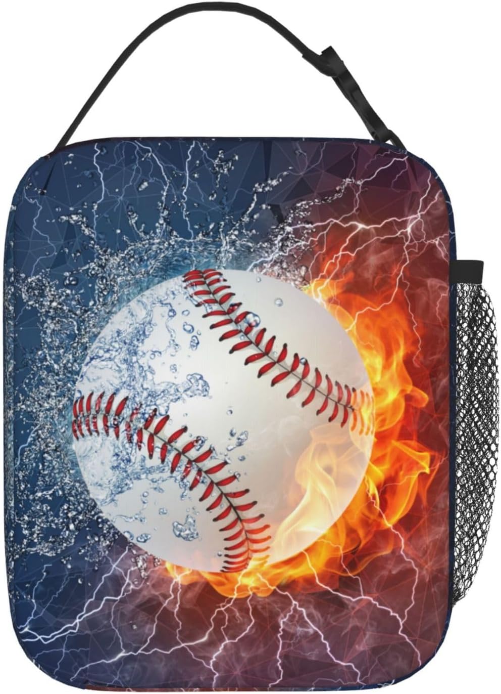 Sports-Themed Baseball Lunch Box for Boys Girls Kids Teens Adults Reusable Insulated Lunch Bag with Fire & Water Printed Ice Packs Containers Tote Handbag image 3