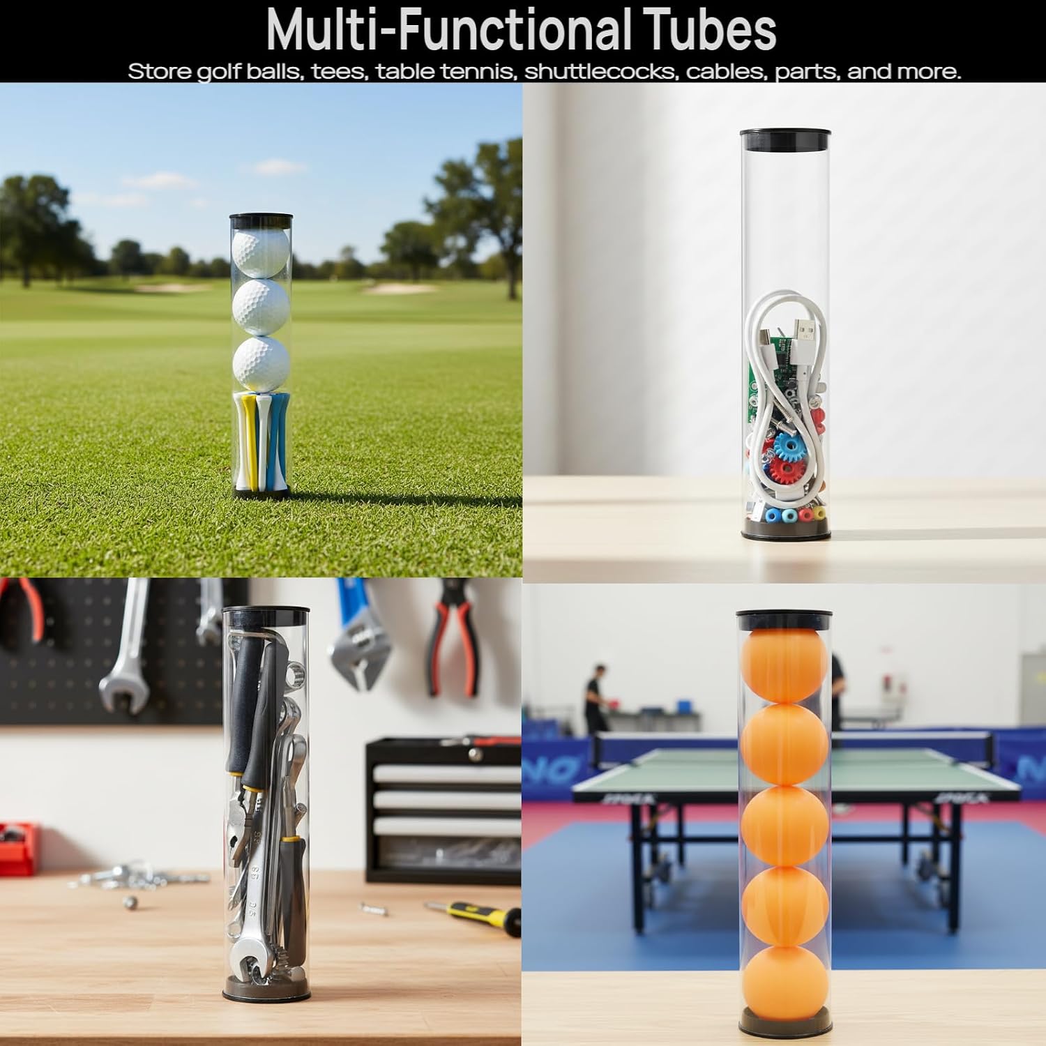 Milisten 4Pcs Clear Golf Ball Tubes, Golf Ball Storage Case with Caps, Portable Golf Barrel Clear Tubes for Home Store Display Course Use, Waterproof and Thickened Material, 5 Balls/8.65x1.8inch