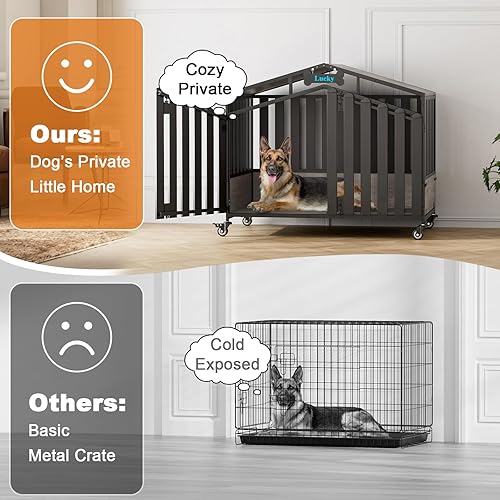 Miniatura 6 de EasyCom Muebles resistentes para jaula de perros, perrera para interiores con ruedas de 360, perreras decorativas para perros grandes, jaula para