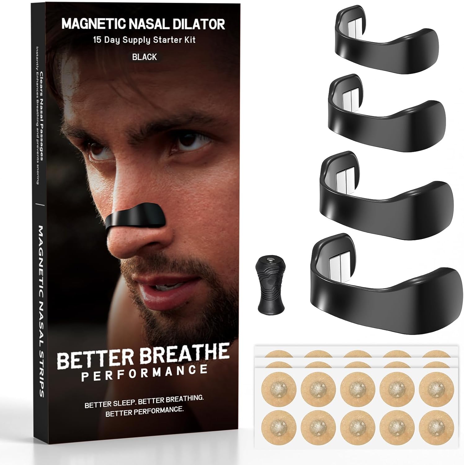 Nasal Breathing Strips Starter Kit – 15-Day Supply of Magnetic Anti-Snoring Sleep Aid to Increase Airflow, Reduce Snoring, and Improve Sleep | Sweat-Resistant, Skin-Friendly Nose Strips for All Ages