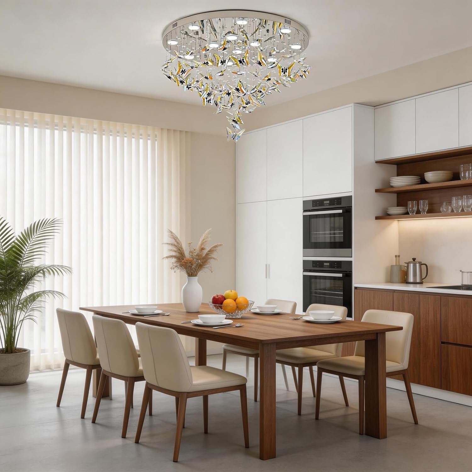 30 inch Modern LED Crystal Ceiling Light, Flush Mount Crystal Chandelier with Remote and APP Control, 3CCT Dimmable, Elegant Butterfly Ceiling Chandeliers for Dining Room Bedroom Living Room Foyer