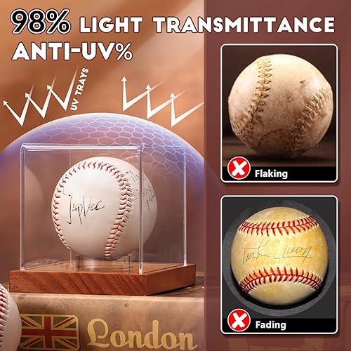 Miniatura 4 de JupDec Estuche de exhibición de béisbol, soporte de béisbol transparente con base de madera, caja de soporte de béisbol con autógrafo para pelota