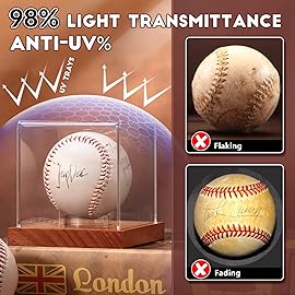JupDec Baseball Display Case, Clear Cube Baseball Holder with Wooden Base, Autograph Baseball Stand Box for Single Ball, Acacia Wood, Brown, 2 Pack