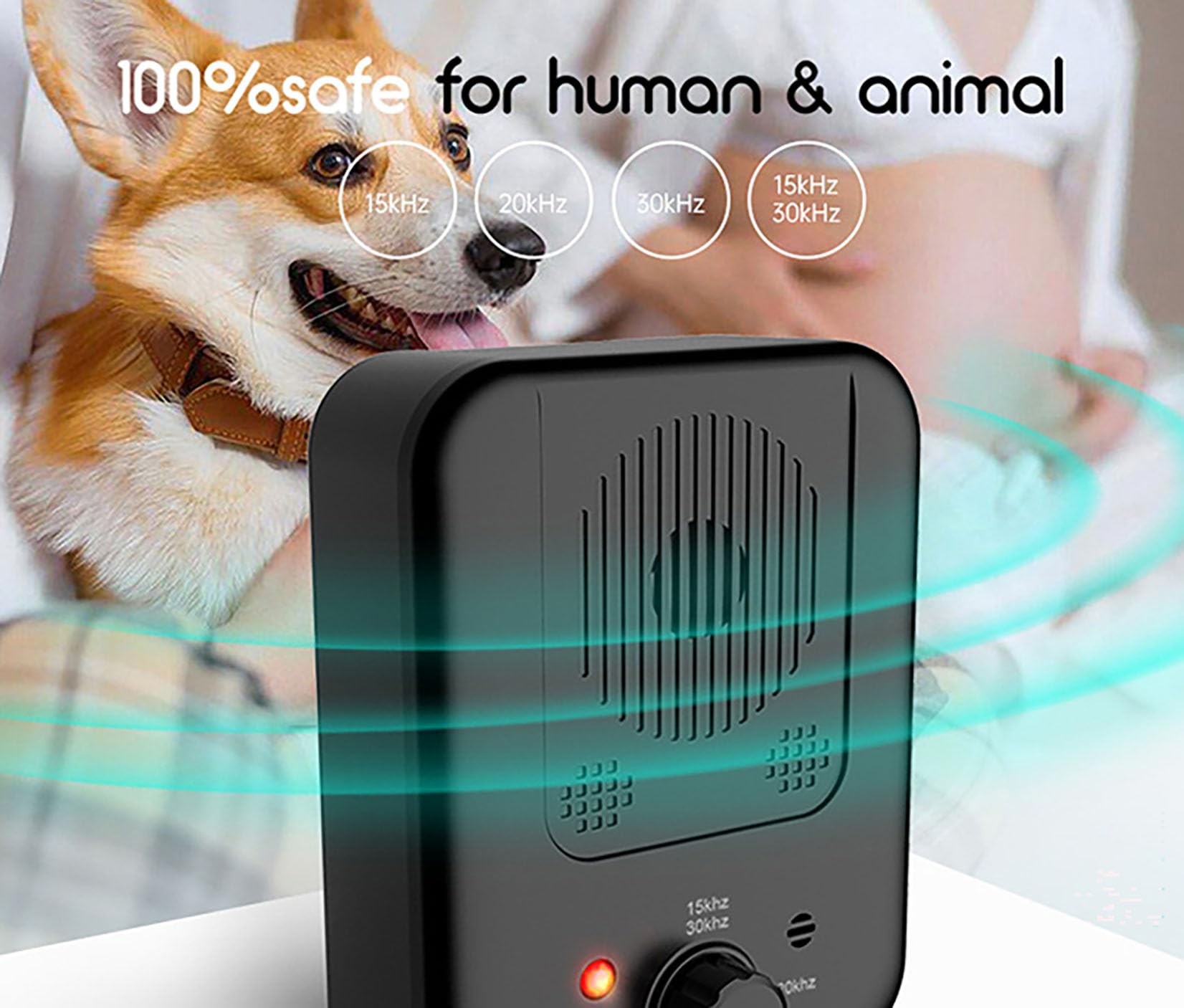 Dispositivo deterrente per l'abbaio di cani a ultrasuoni, nero, ricaricabile tramite USB, gamma di frequenza 15-30 kHz, impermeabile IPX4, controller antiabbaio per interni ed esterni, con 3 livelli