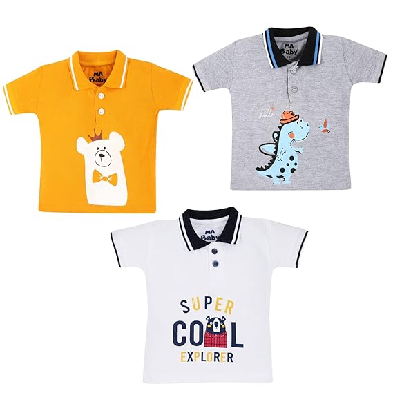 MA BABY Polo Tshirt Tshirts for Kids and Baby Boys Half Sleeves Polo?s Tshirt t-Shirt Shirts for Kids and Baby boy Dress Combo of 3