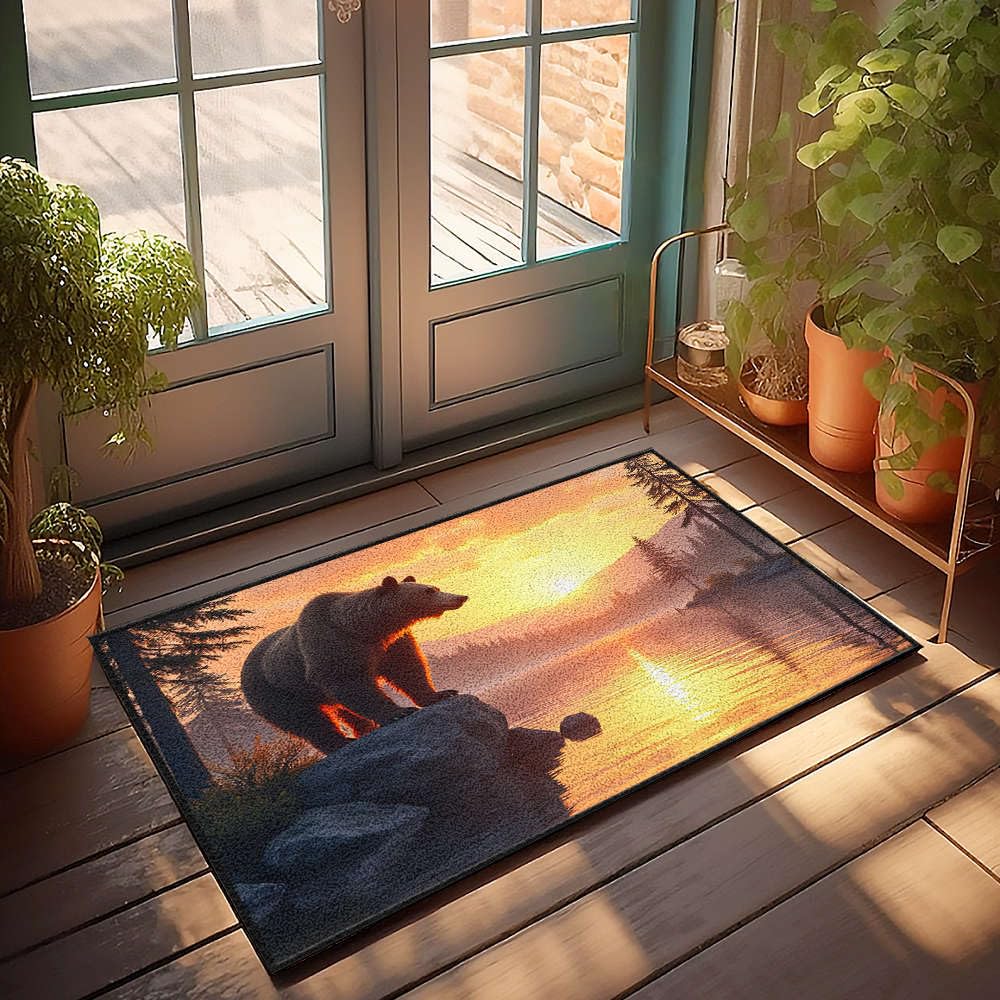 Paillasson automne ours et lac serein tapis d'entrée grand format ambiance chaleureuse