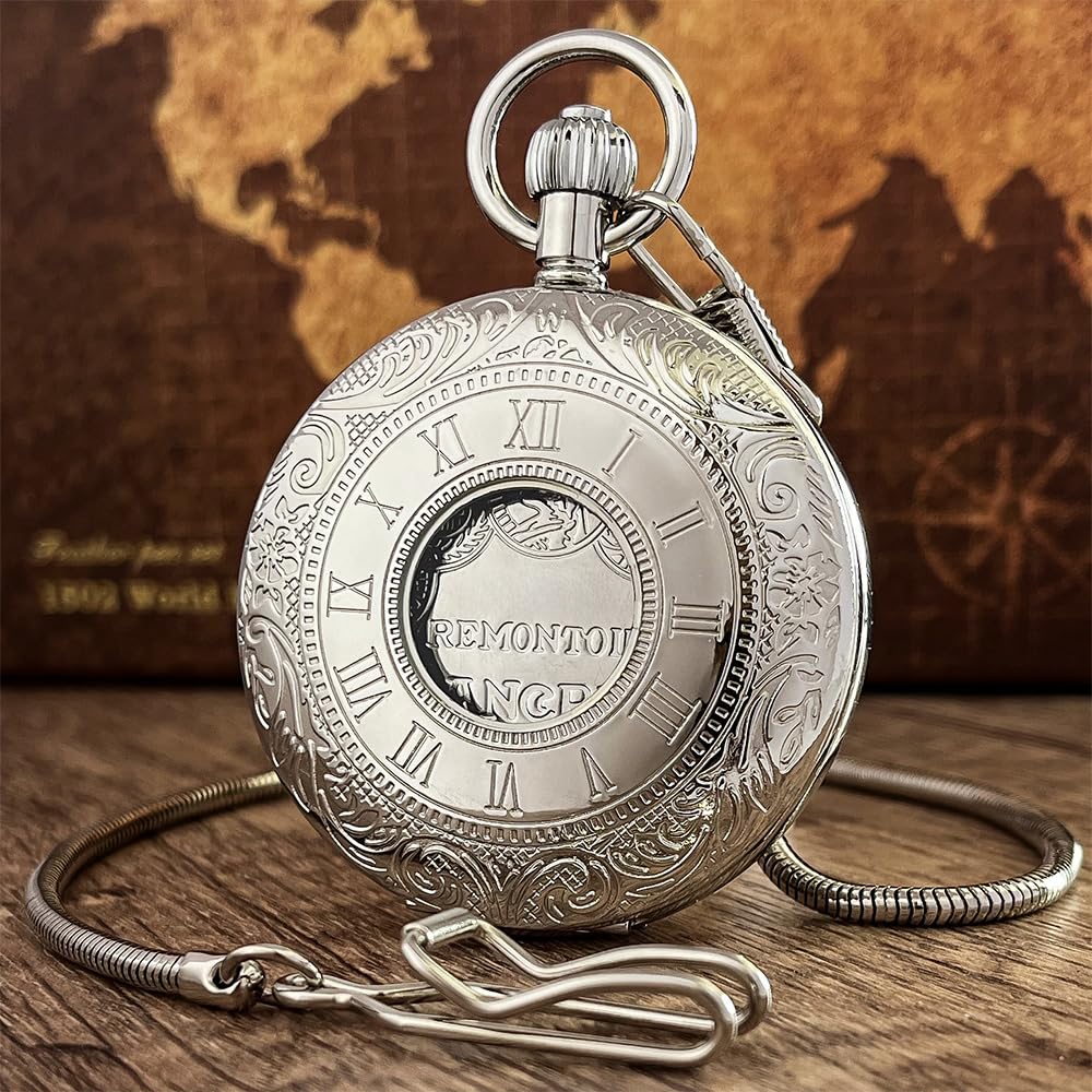 VIGOROSO Mechanische Taschenuhr mit Handaufzug für Herren, halbe Jäger-Doppelabdeckungen