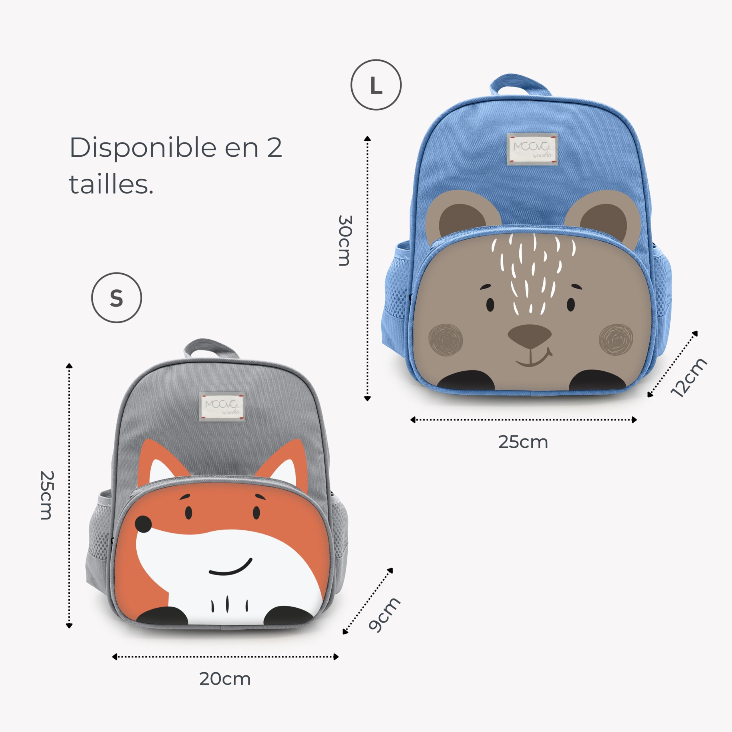 Nuvita 8740 | Zainetto Bambino | Borsa Portaoggetti| Borsa con Scomparti | Zaino Ergonomico per Bambini | Zaino con Cinghie Regolabili per Bambini in Età Prescolare | (1-3 anni) |Grigio/Volpe