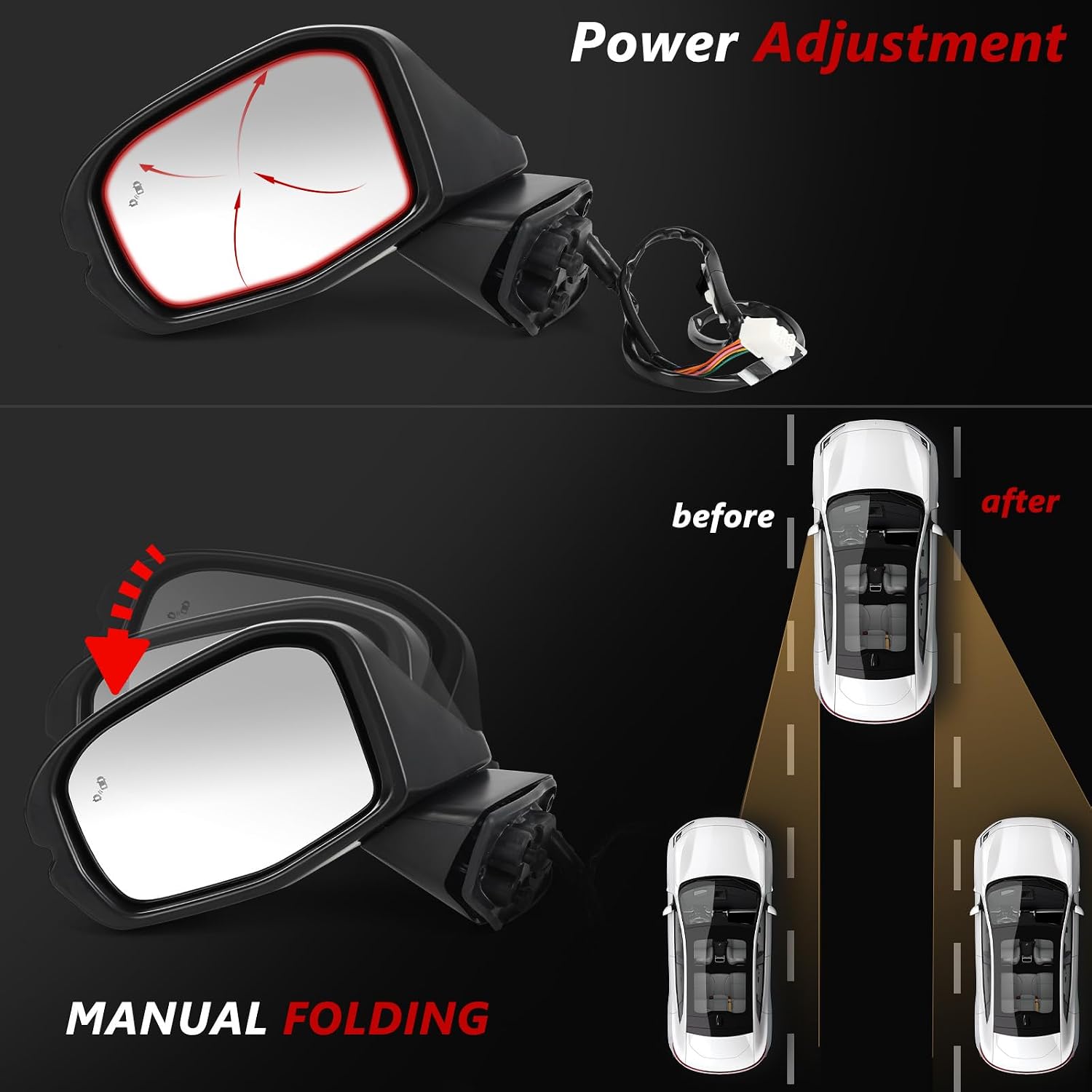 Left Driver Side Door Mirror Assembly Replace for 2023-2027 Honda CRV, with Power Glass Adjustment, Heated Mirror Glass, Turn Signal, Blind Spot Detection, 8 Pins