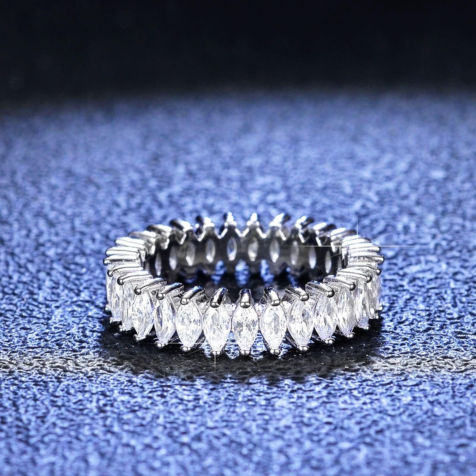 Anillos para mujer, dedo medio, alianzas decorativas para boda, eternidad, marquesa con moissanita, plata platino 950, talla 58 (18,5)