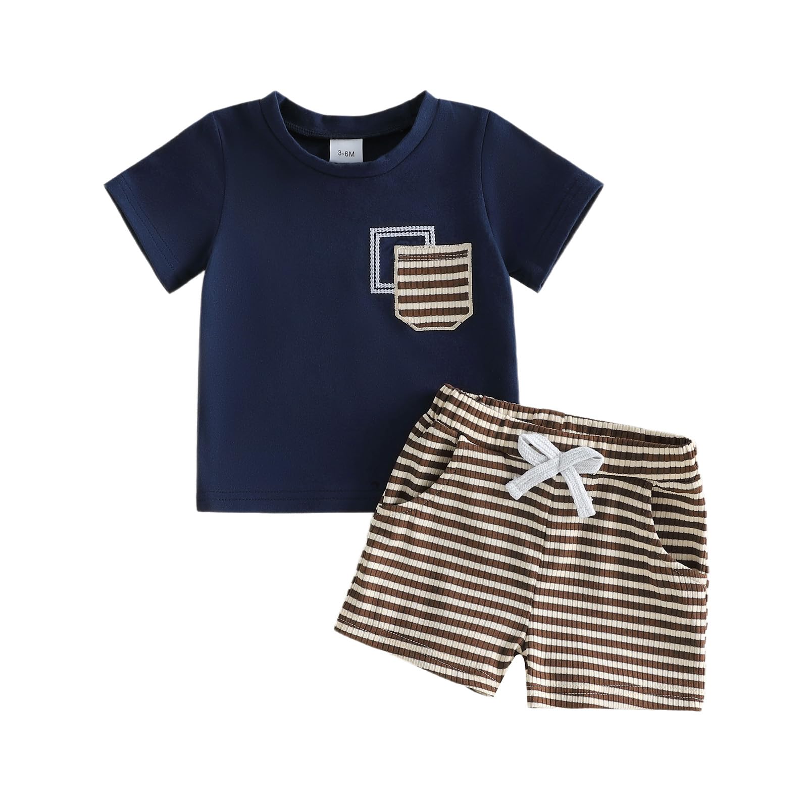Toddler Baby Boy Summer Outfit ler Baby Boy Short Sleeve T-Shirt Striped Ribbed Shorts Set 2Pcs Infant Clothes