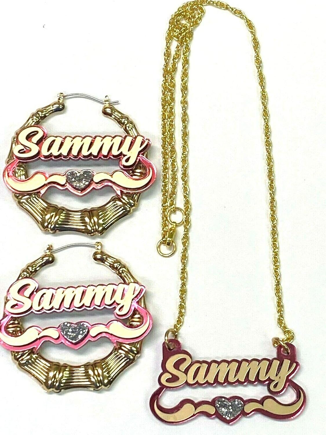 MIRROR MANIA Personalized Matching Necklace and Earrings Set Script Name Plate Custom Swirls Name Nameplate Name Laser Cut, Diamond Look, Made To Order Any Name - Dazzling and Stunning!